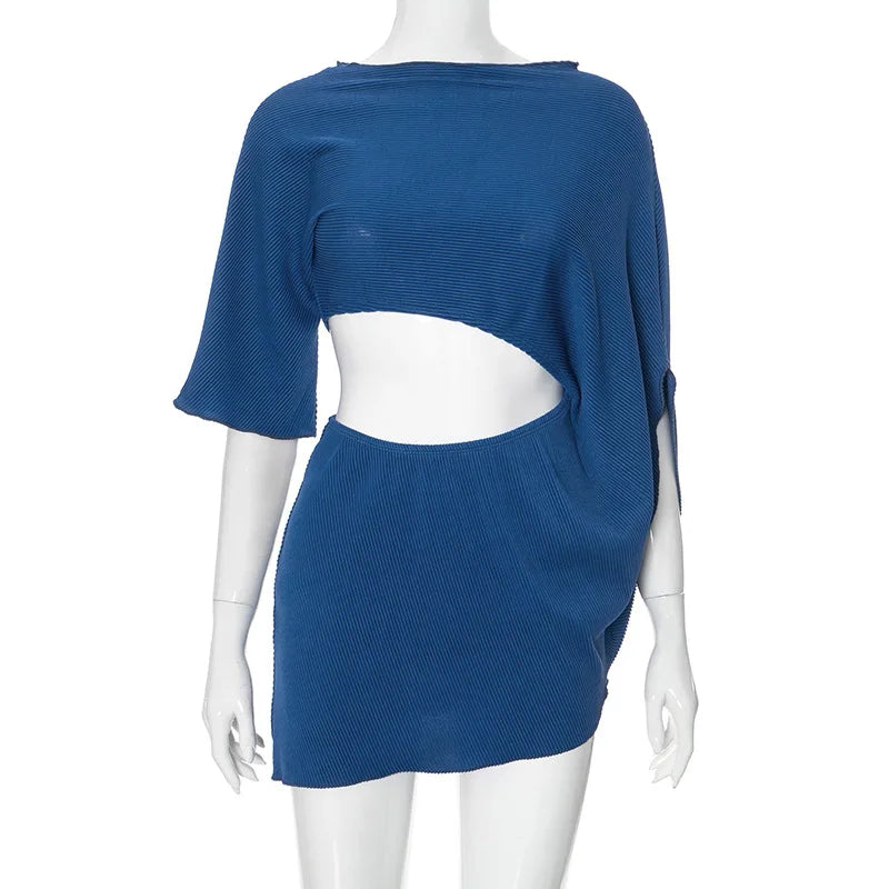 Cutout Mini Dress Short Sleeve & Loose Fit Mssaz Desses