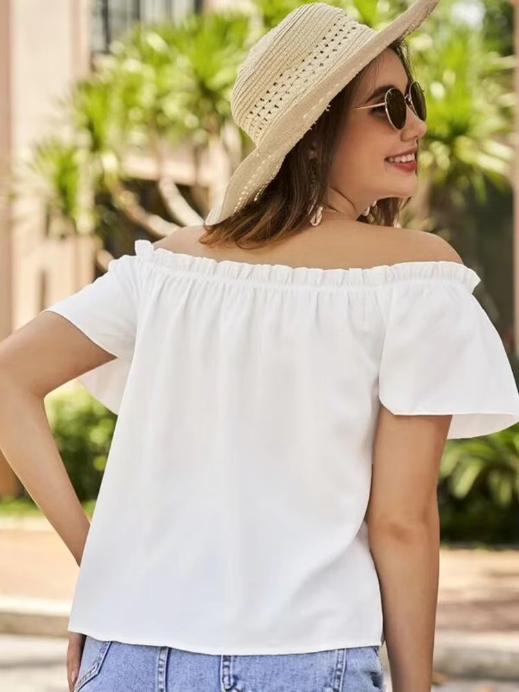 Off Shoulder Ruffle Edge Shirt Mssza