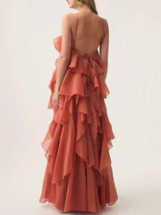 Halter 3D Flower Flounce Irregular Loose Maxi Dress Mssaz Desses