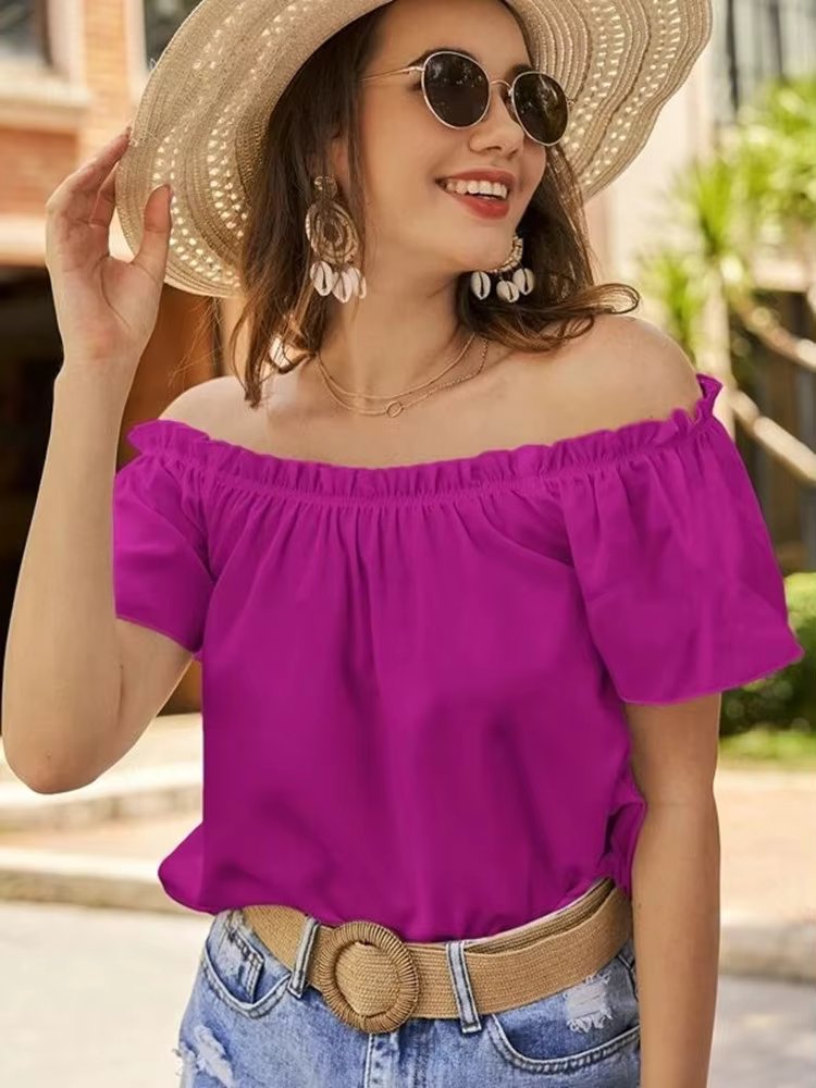 Off Shoulder Ruffle Edge Shirt Mssza