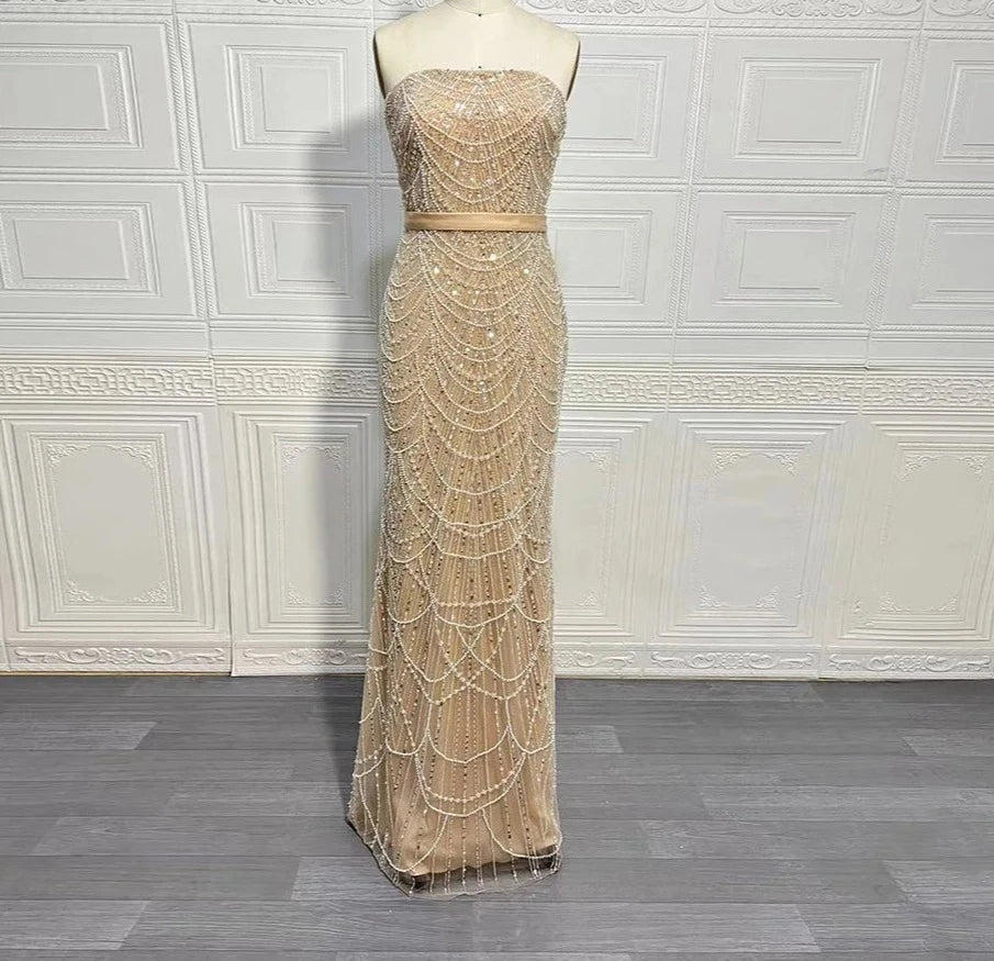 Pearls Mermaid Wedding Party Prom Dresses With Cape Mssaz Desses