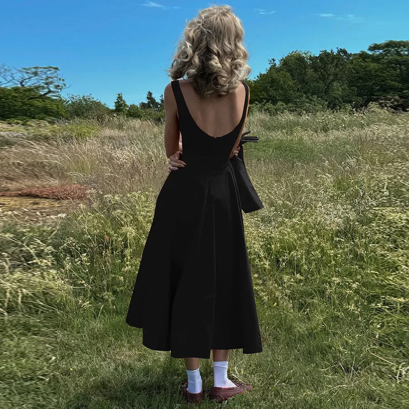 Straight Neck Sleeveless Flare Midi Dress Mssaz Desses