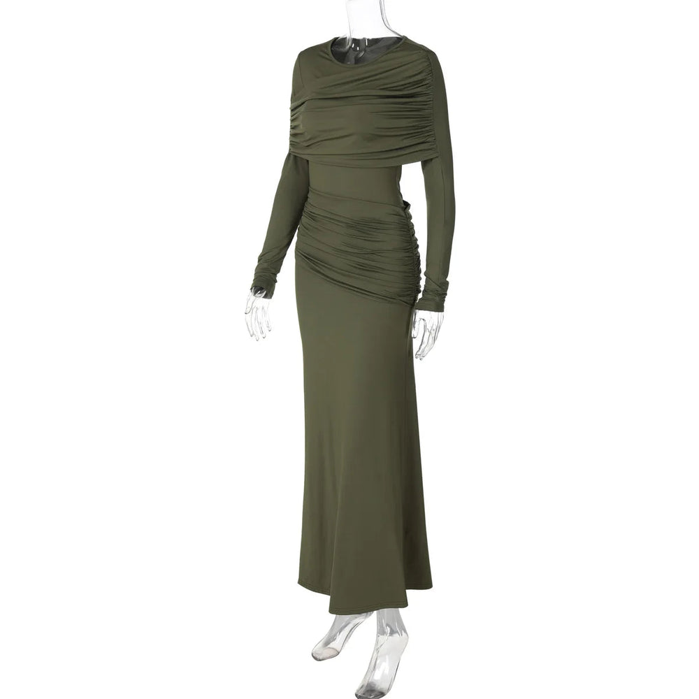 Solid Long Sleeve Irregular Splice Long Dress Mssaz Desses