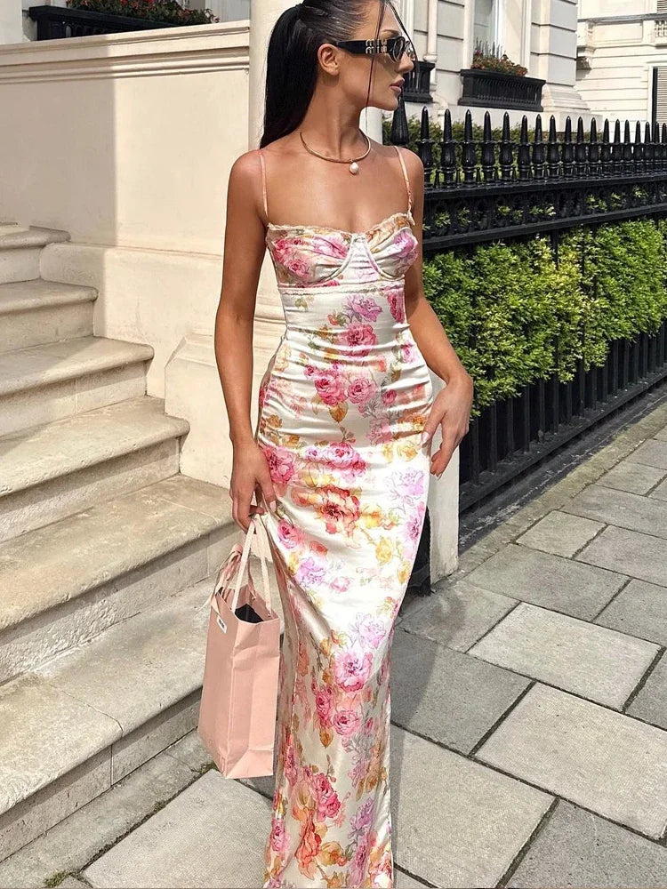 Lucy | Floral Satin Maxi Dress Mssaz Desses