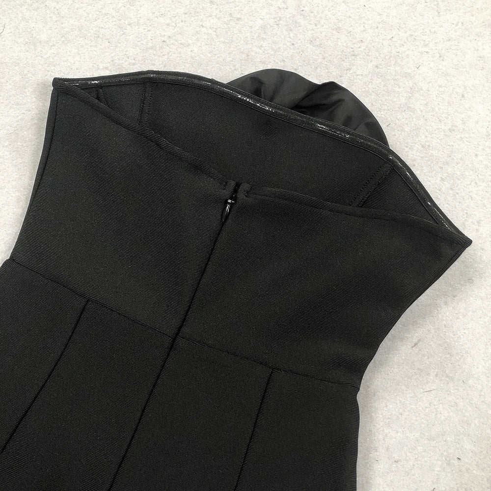 3D Flower Strapless Asymmetric Black Maxi Dress Mssaz Desses