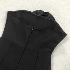 3D Flower Strapless Asymmetric Black Maxi Dress Mssaz Desses