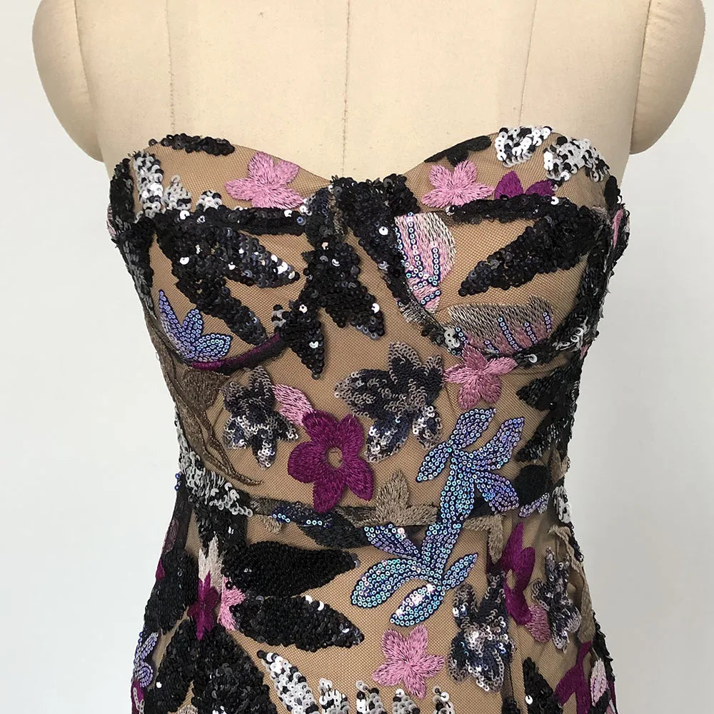 Sequin Floral Strapless Maxi Dress Mssaz Desses