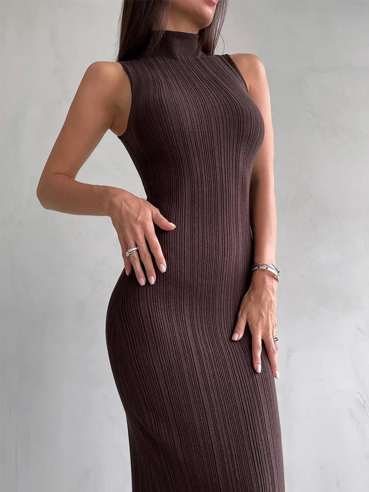 Sleeveless Turtleneck Maxi Dress Mssaz Desses
