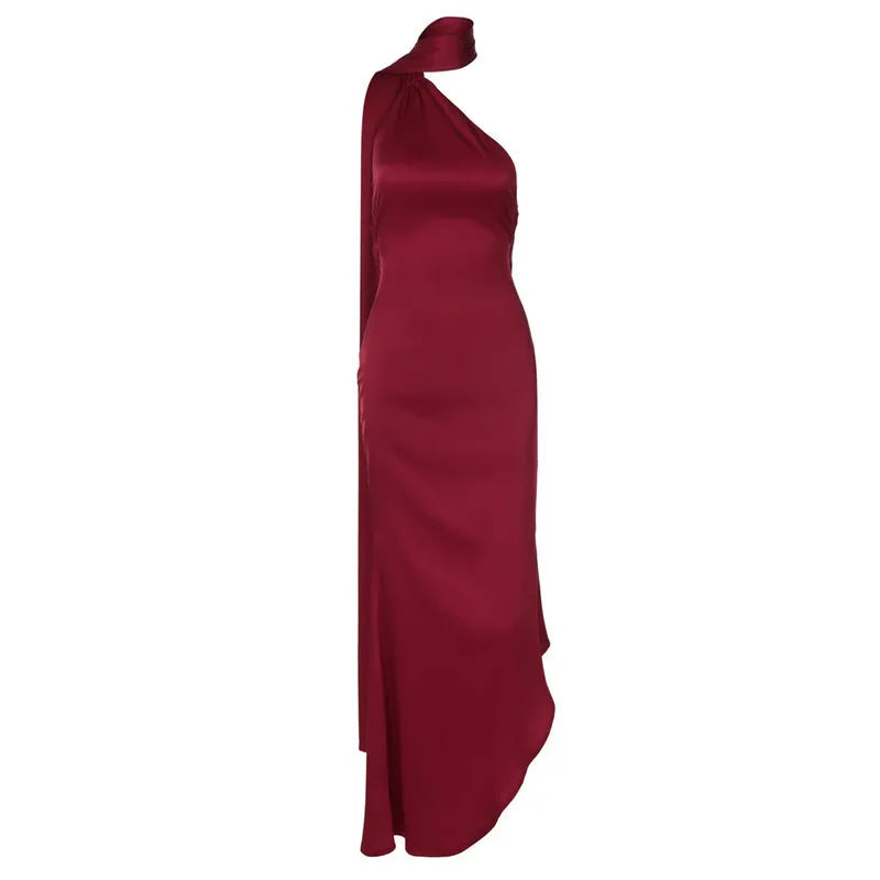 Scarf Collar Backless Solid Long Dress Mssaz Desses