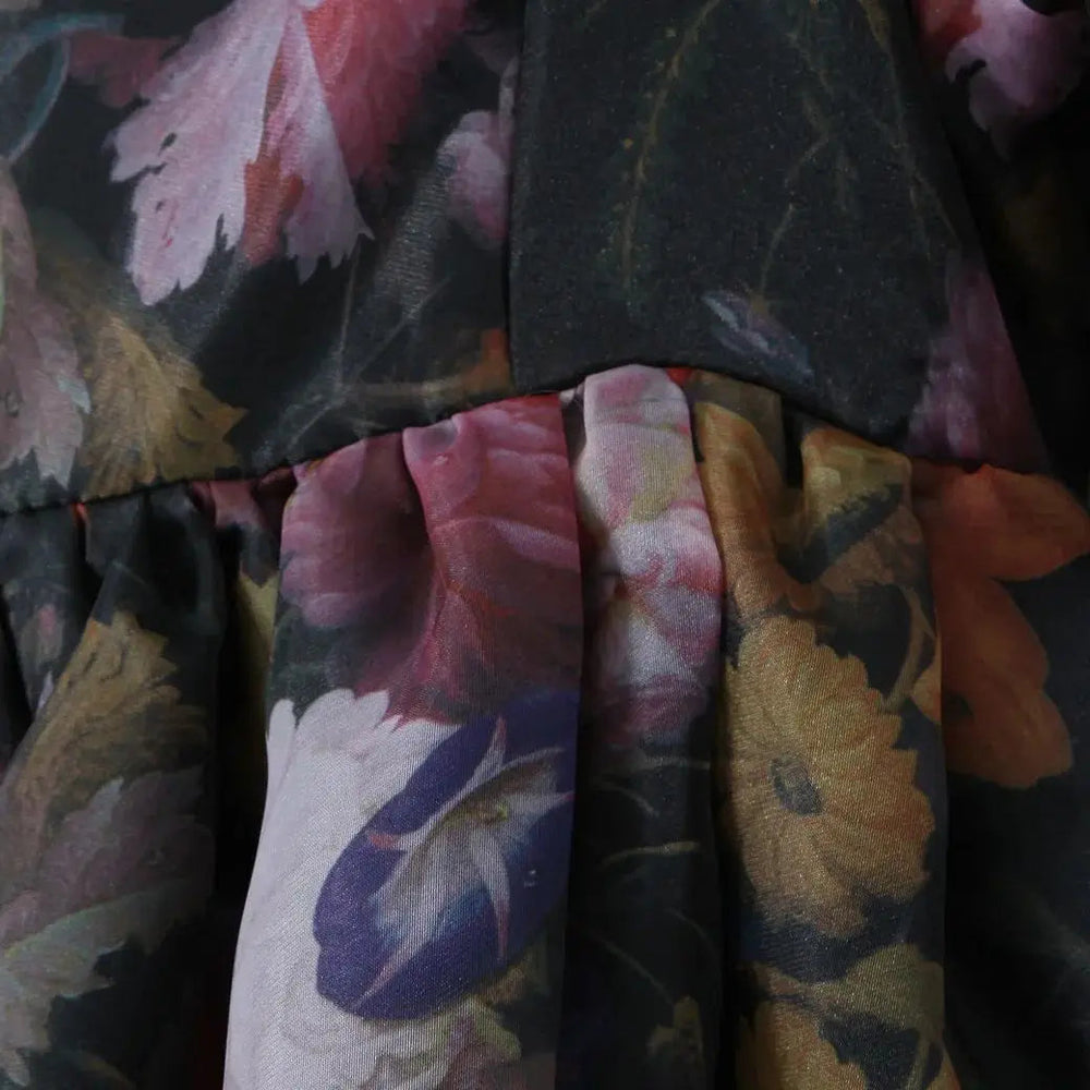 Black Floral Print Square Collar Puff Sleeve Mini Dress Mssaz Desses