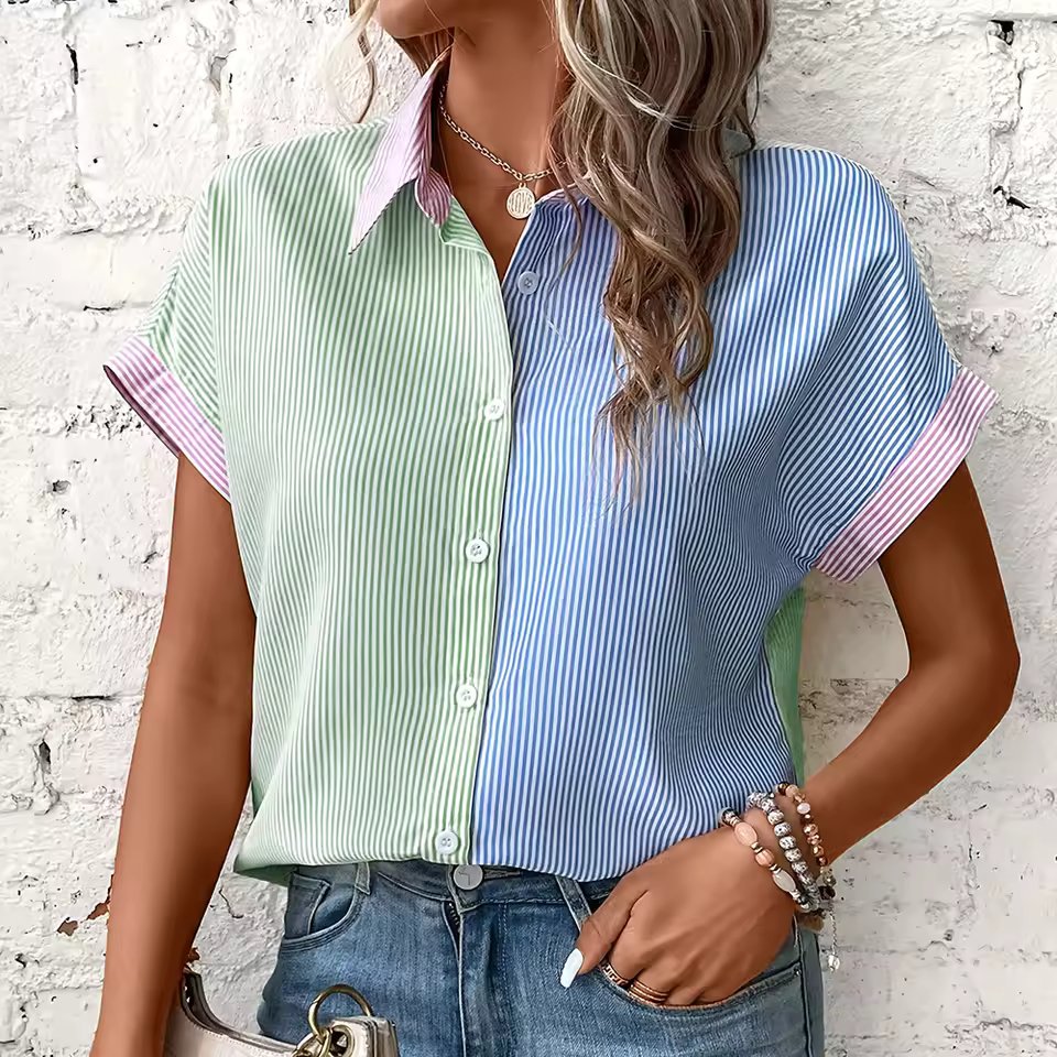 Striped Elegant Shirt Plus Size Color Matching Shirt Mssza