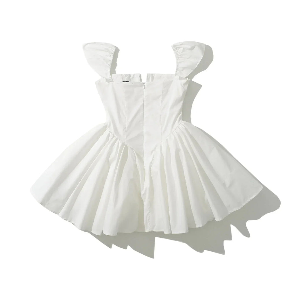 White Slit V Collar Short Sleeve Corset Style Mini Dress Mssaz Desses