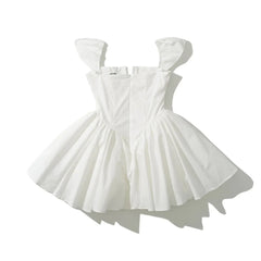 White Slit V Collar Short Sleeve Corset Style Mini Dress Mssaz Desses