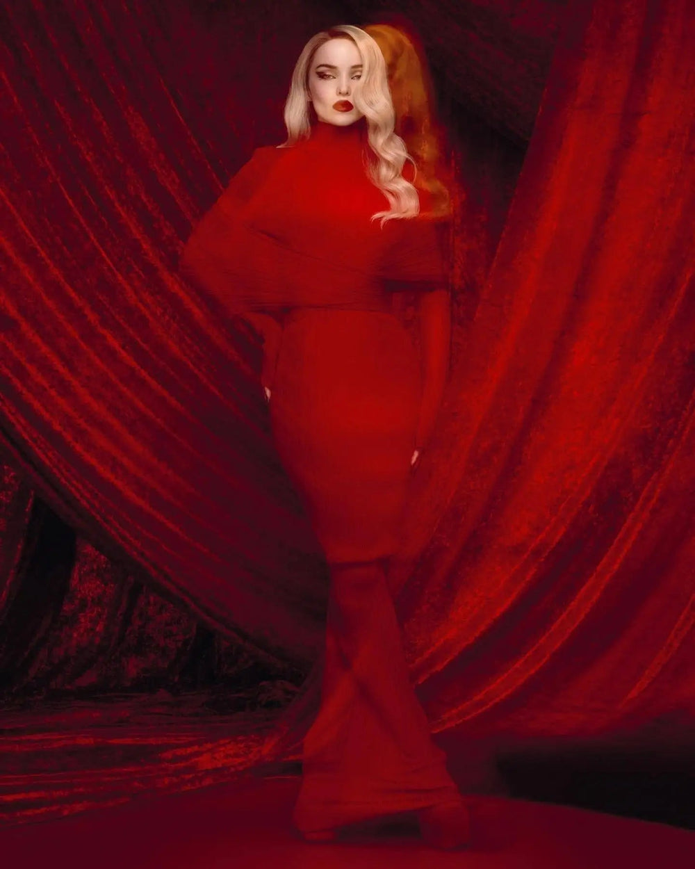 Red Bandage Turtle Neck Cross Design Long Dress Mssaz Desses