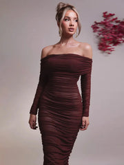 Off-shoulder Slash Neck Solid Maxi Dress Mssaz Desses