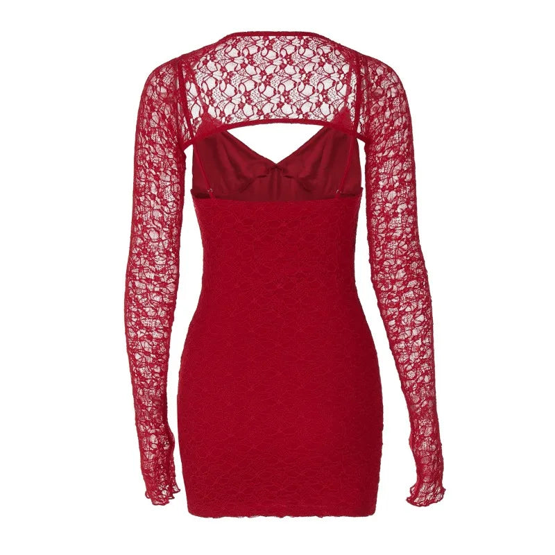 Lace Long Sleeve Backless Mini Dress Mssaz Desses
