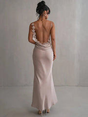 Floral Draped Open Back Spaghetti Strap Maxi Dress Mssaz Desses