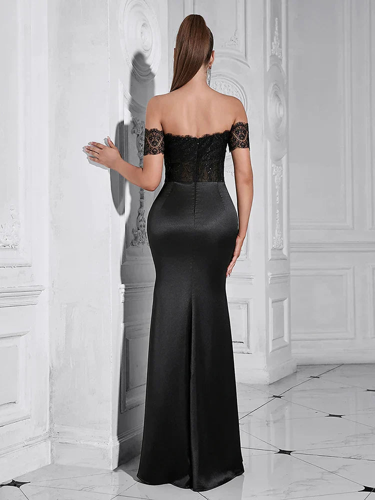 Lace Patchwork Black Short Sleeve Dress Mssaz Desses