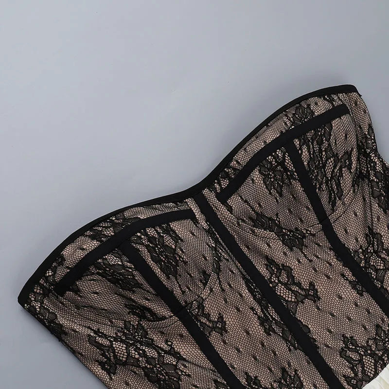 Patchwork Lace Black Backless Dress Mssaz Desses
