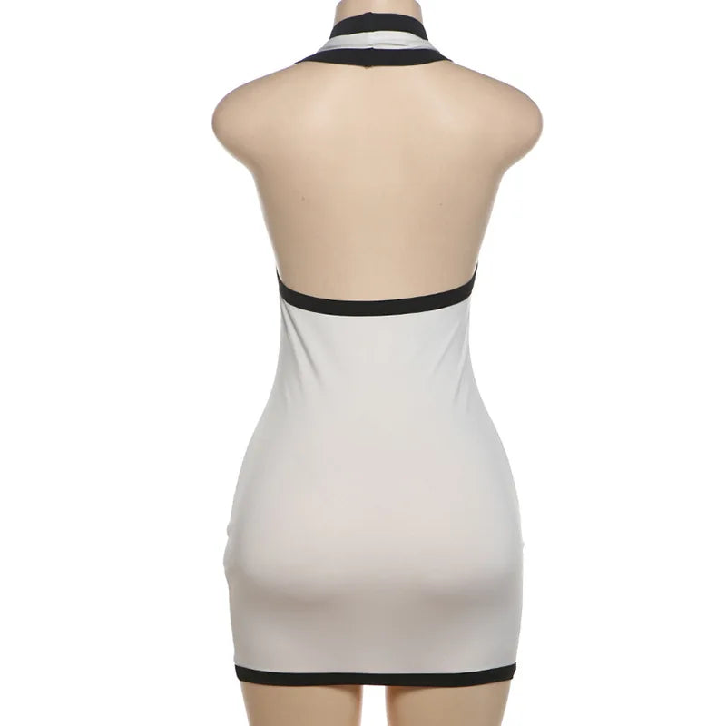 Contrast Open Back Halter Neck Mini Dress Mssaz Desses