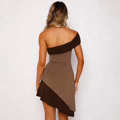 Slant Collar Asymmetrical Short Dress Mssaz Desses