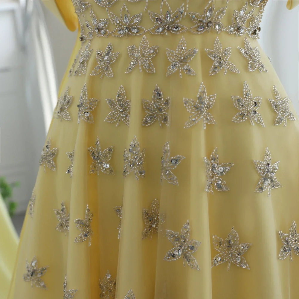 Yellow Satin Evening Gown with Cape Mssaz Desses