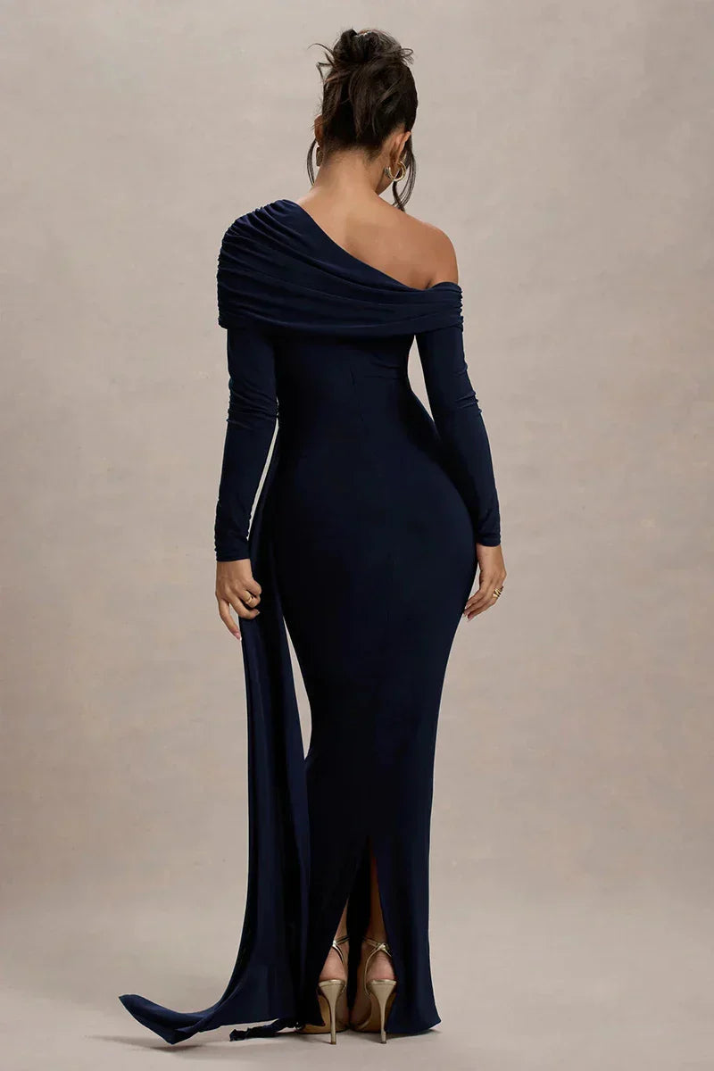 Skew Collar Long Sleeve Maxi Dress Mssaz Desses