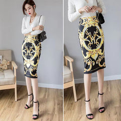 Print Stretchable Knee Length Midi Vintage Pencil Skirt Mssza