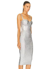 Spaghetti Strap Sleeveless Silver Midi Dress Mssaz Desses