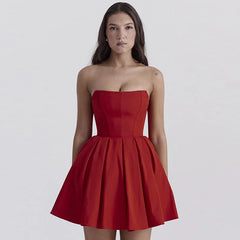 Elegant Strapless Corset A Line Solid Mini Dress Mssaz Desses
