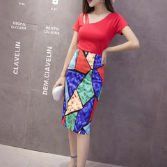 Casual Digital Print Stretch Knee Length Pencil Skirt Mssza