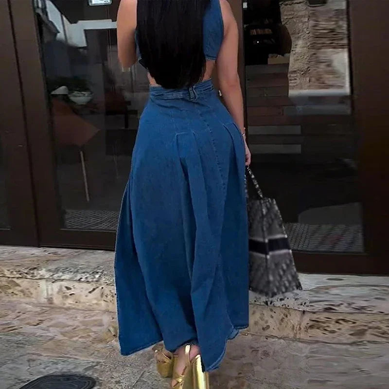 Denim Maxi Dress Mssaz Desses