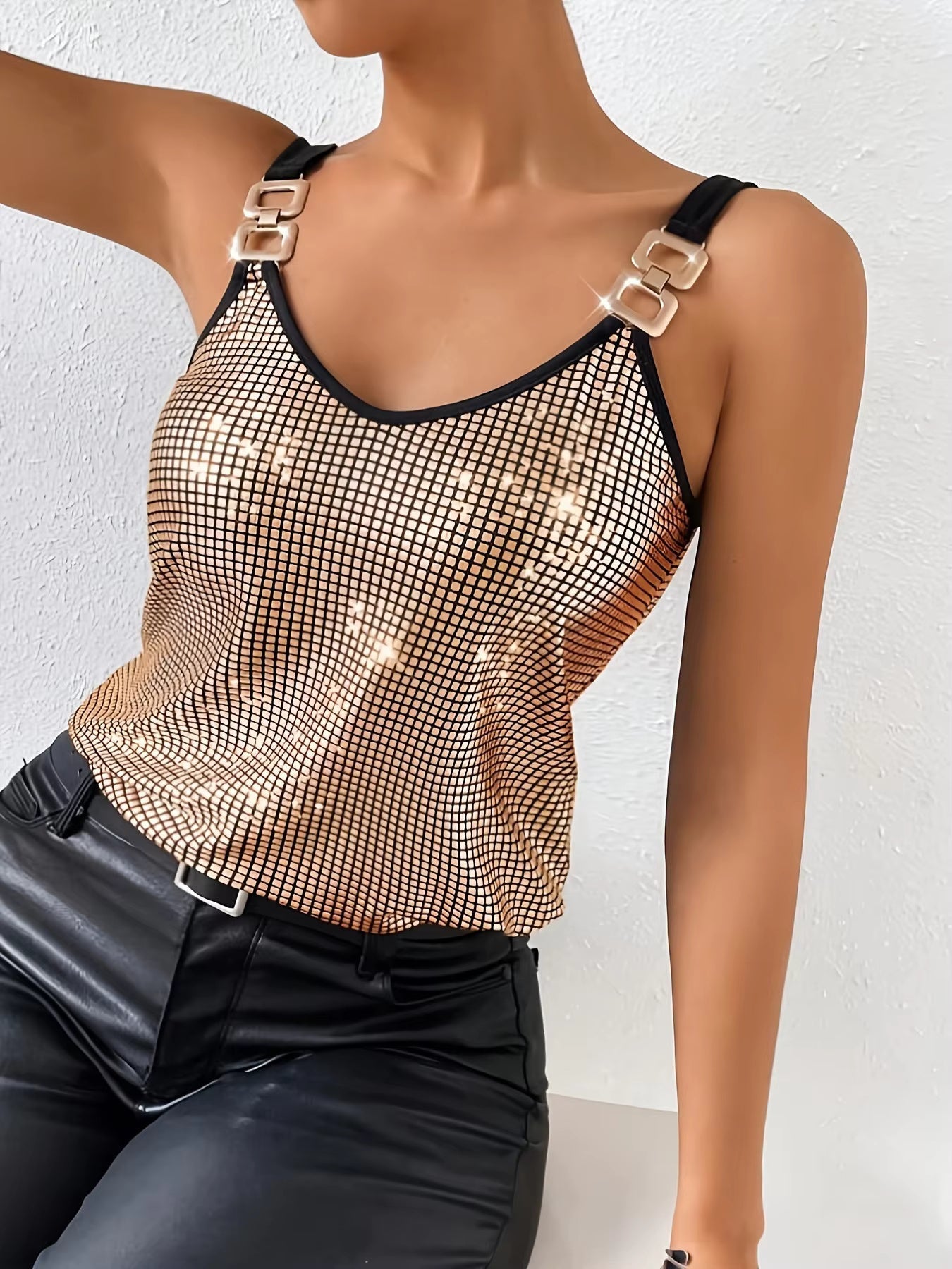 Sequined Sleeveless Nightclub Tank Top Mssza