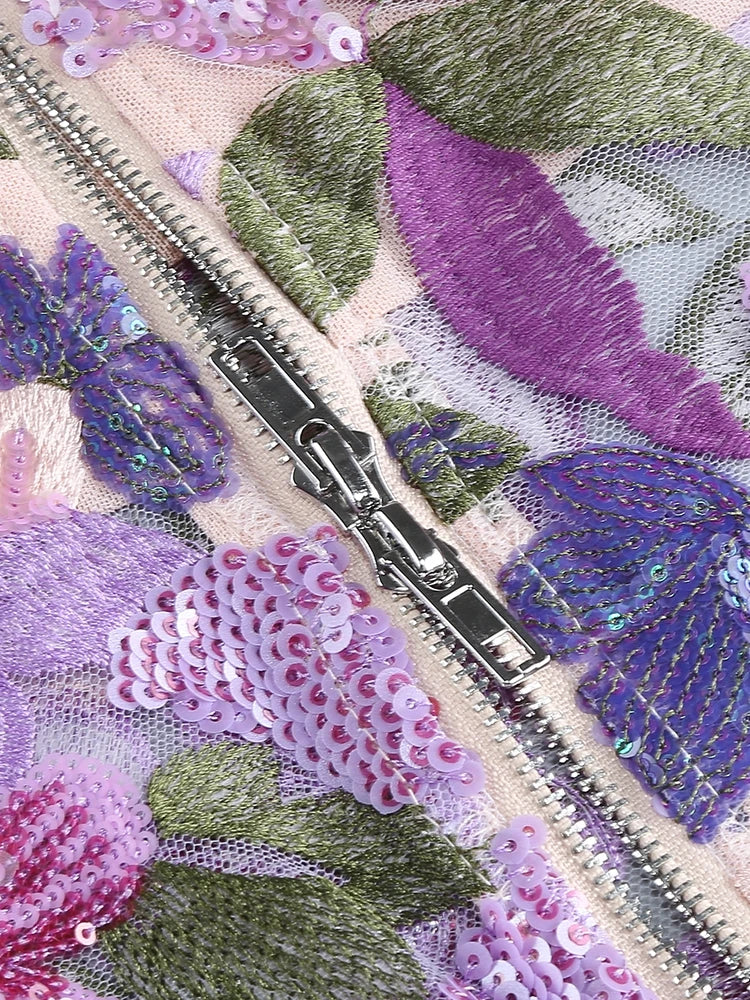 Sequin Floral-Embellished Lavender Strapless Dress Mssaz Desses