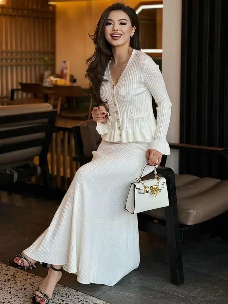 Ruffle Knitted Long Sleeve Mermaid Midi Dress Mssaz Desses