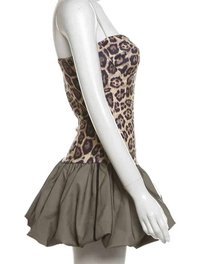 Leopard Print Patchwork Mini Dress Mssaz Desses