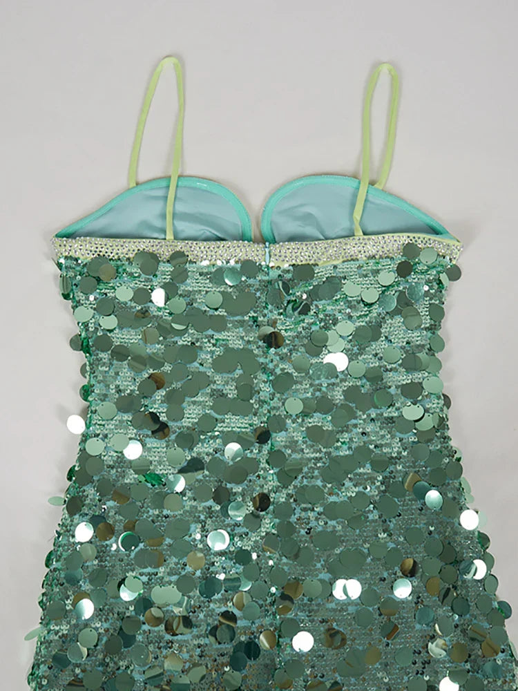 Spaghetti Strap Diamonds Patchwork Mini Dress Mssaz Desses