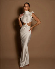 Hollow Out Turtleneck Solid Maxi Dress Mssaz Desses