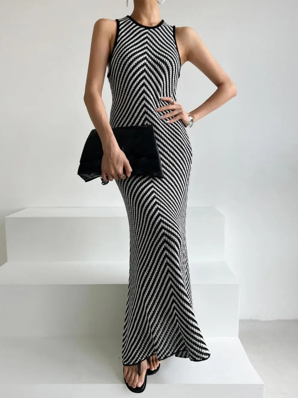 Striped Ribbed Midi Dress Mssaz Desses