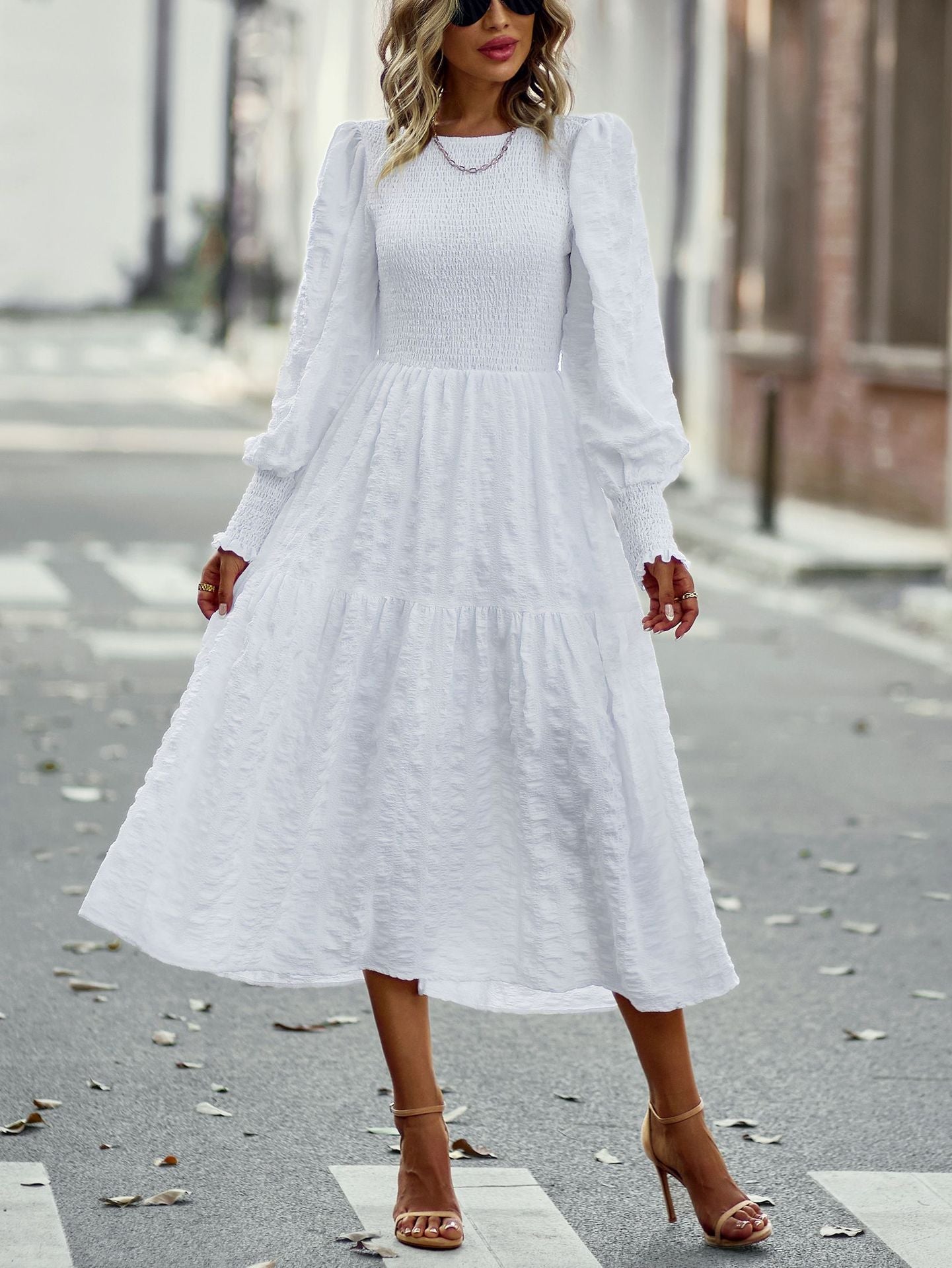 Bohemia A-line Solid Lantern Sleeve Maxi Dress Mssaz Desses