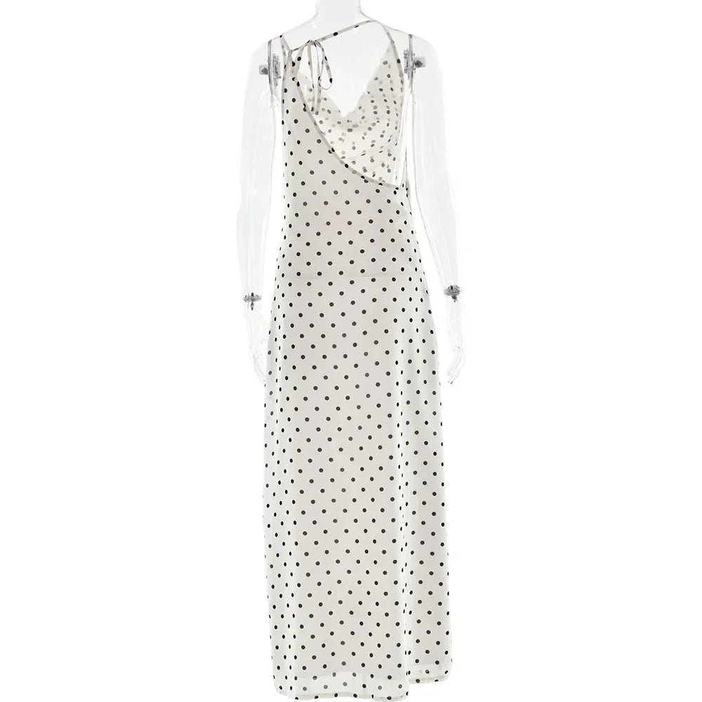 Polka Dot Backless Spaghetti Strap Party Maxi Dress Mssaz Desses