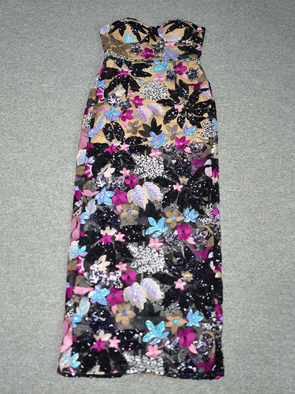 Sequin Floral Strapless Maxi Dress Mssaz Desses