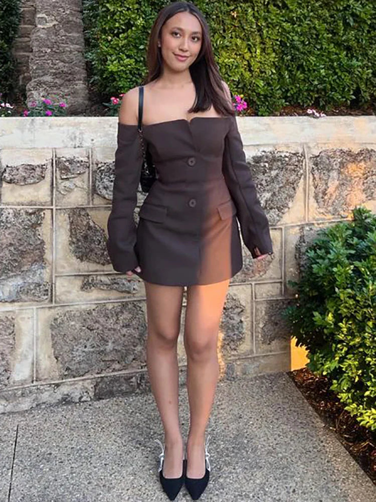 Off-Shoulder Blazer Dress Chic Style for  Parties Mssaz Desses