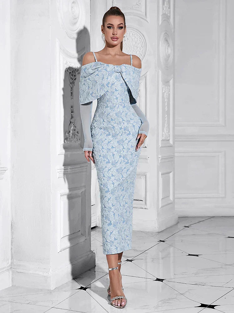 Sky Blue Mesh Sleeve Floral Dress Mssaz Desses