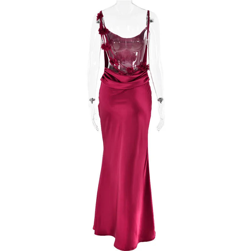 Floral Draped Open Back Spaghetti Strap Maxi Dress Mssaz Desses