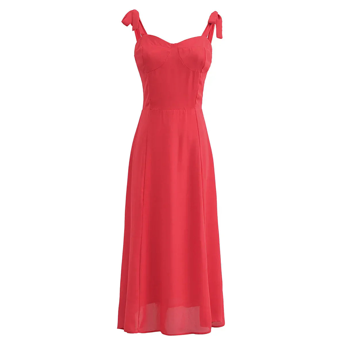 Solid Red Tie Bow Strap Midi Dress Mssaz Desses