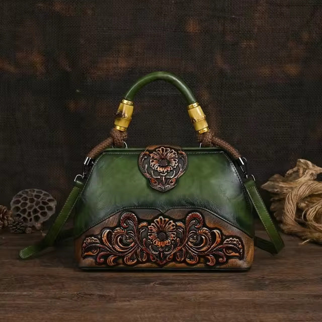 Luxury Vintage Carved Designer Leather Shoulder Hand Bags Mssza