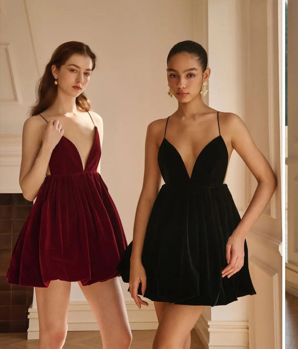 Velvet Deep V Neck Mini Lantern Dress Mssaz Desses