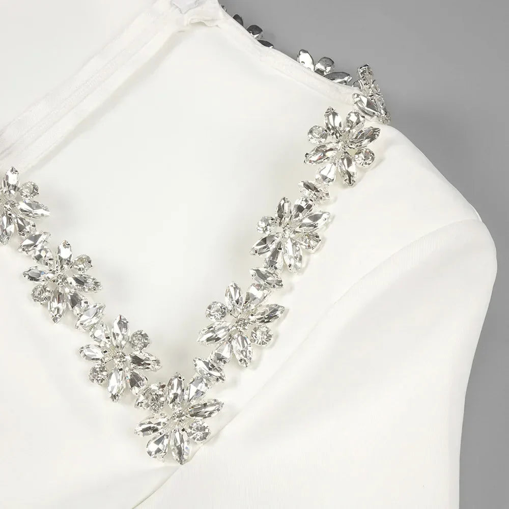 White Square Neck Diamond Mini Dress Mssaz Desses