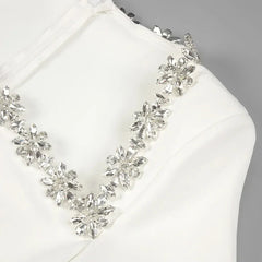 White Square Neck Diamond Mini Dress Mssaz Desses